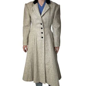 Vintage Womens Cullinane Gray Wool Bow Waist Velvet Collar Trench Coat Jacket S